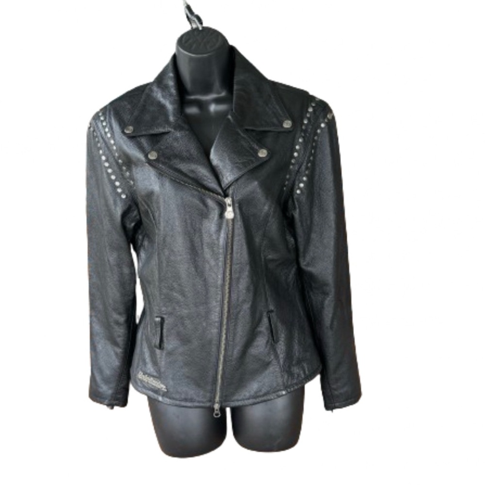 Harley Davidson Women's Black Studded Leather jacket Size Medium